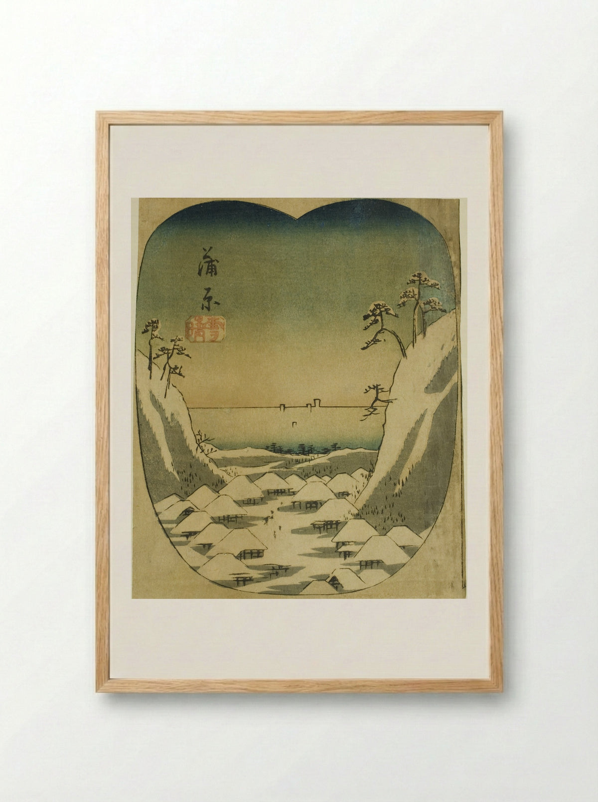Kanbara, section of sheet no. 4 from the series Cutouts of the Fifty-three Stations - Utagawa Hiroshige - Framed Print Wood
