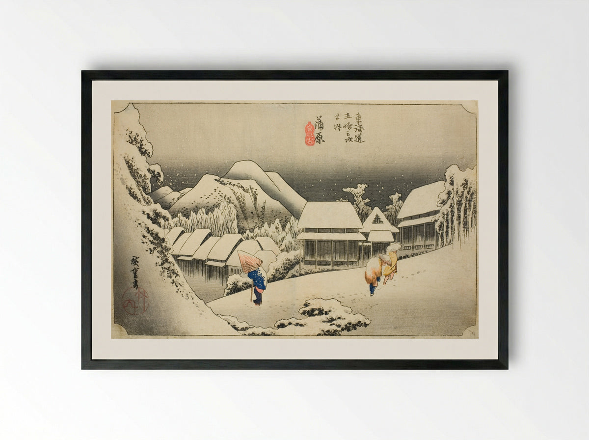 Kanbara: Evening Snow - Utagawa Hiroshige - Framed Print Black