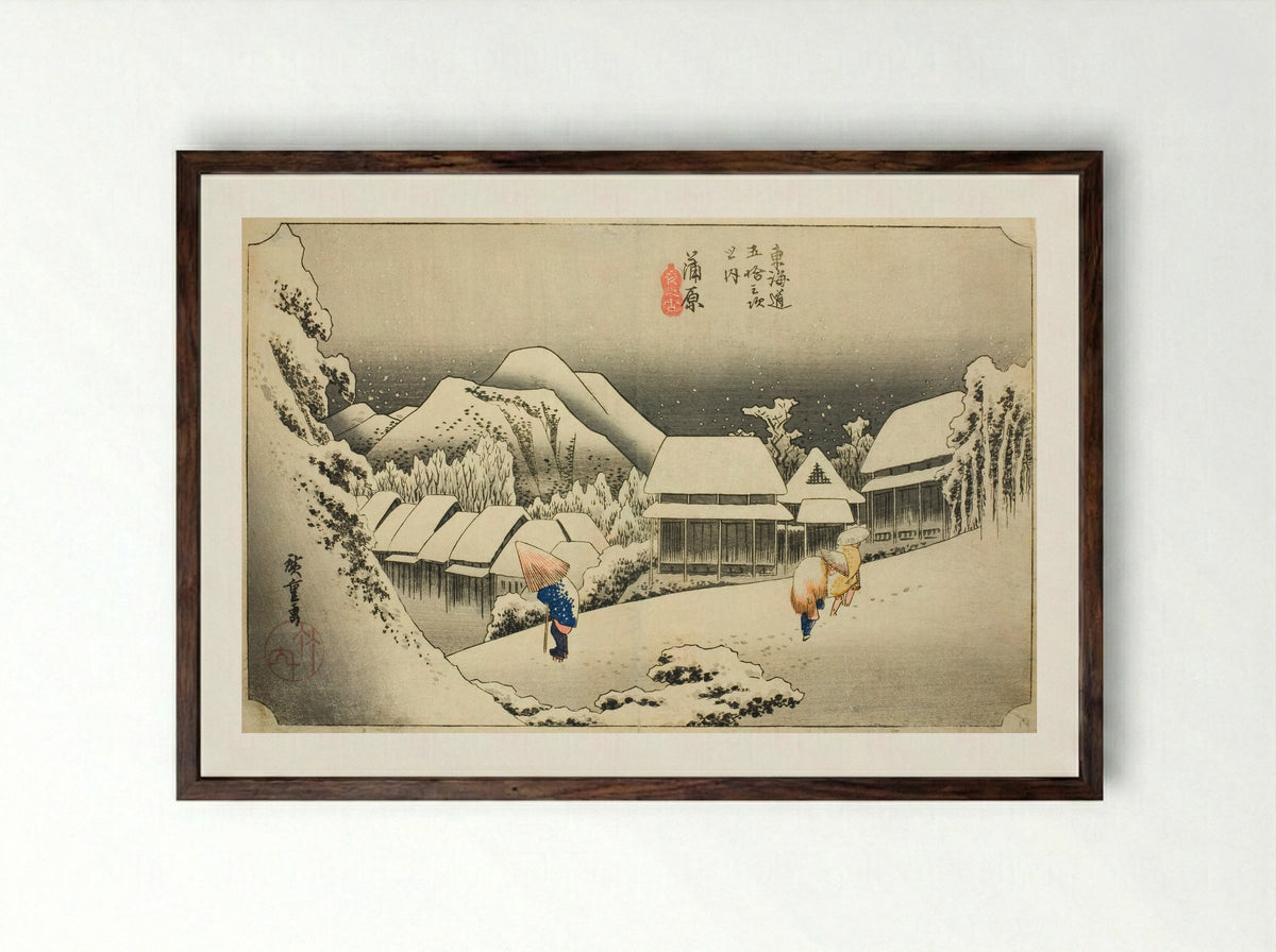 Kanbara: Evening Snow - Utagawa Hiroshige - Framed Print Dark Wood