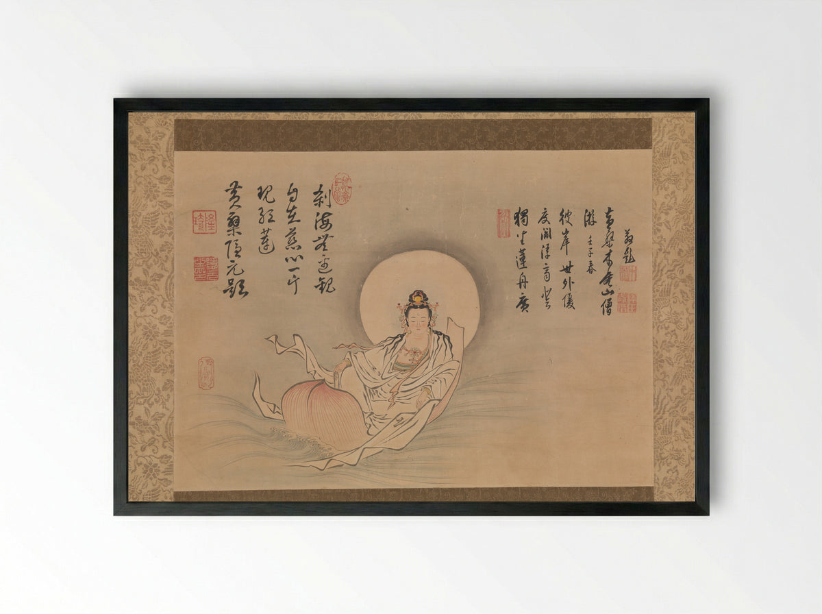 Kannon on a Lotus Petal - Shōzan Gen’yō - Framed Print Black