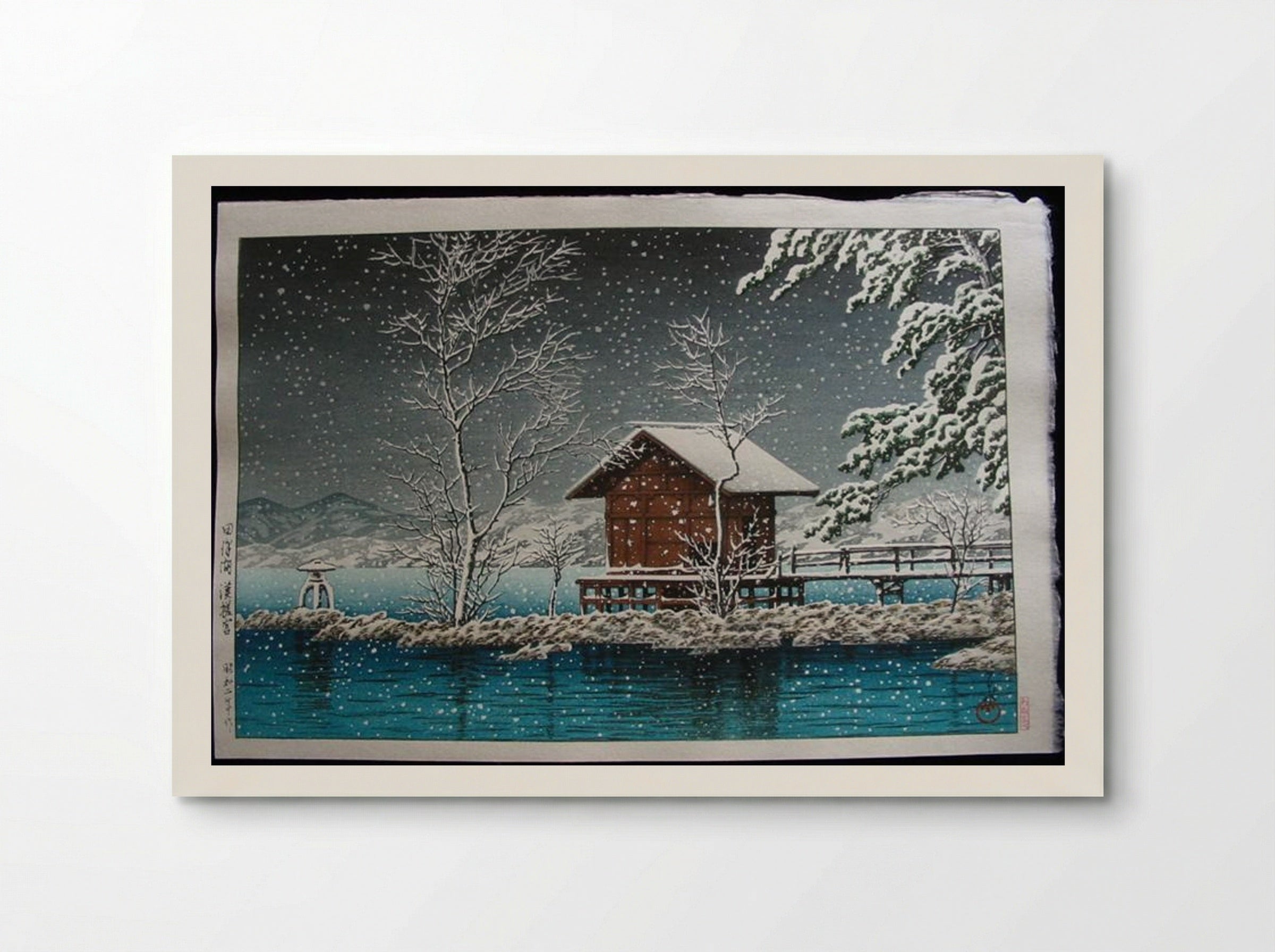 Kansau Shrine in Snow at Lake Tazawa - Hasui Kawase - Poster