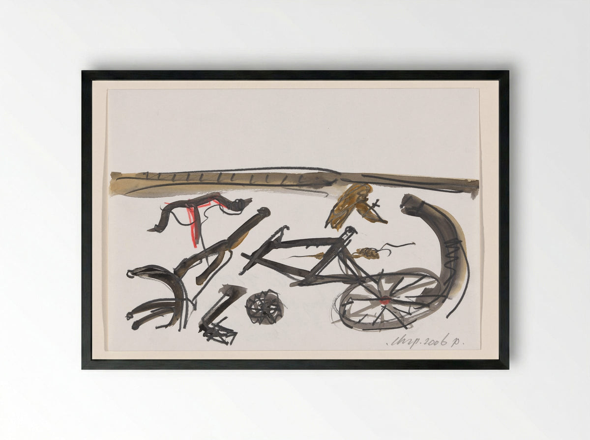 Kapotte fiets langs stoeprand - Paul Damsté - Framed Print Black