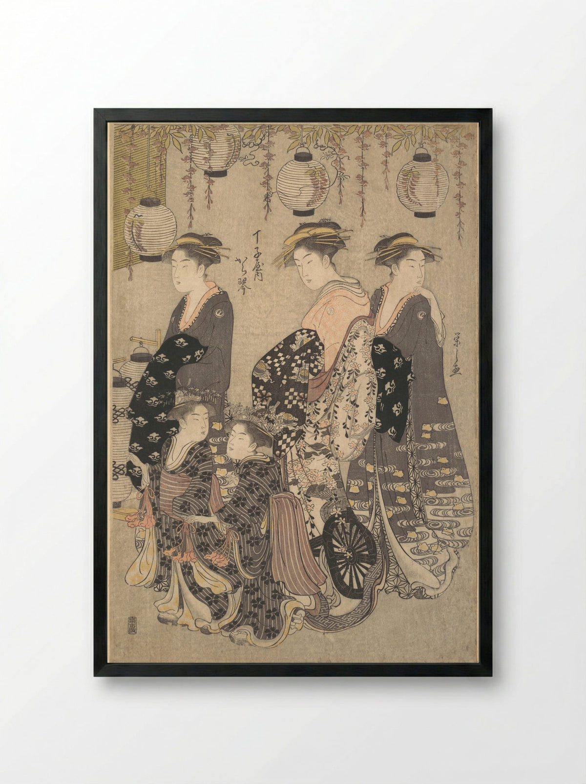 Karakoto of Chojiya on Parade - Chōbunsai Eishi - Framed Print Black