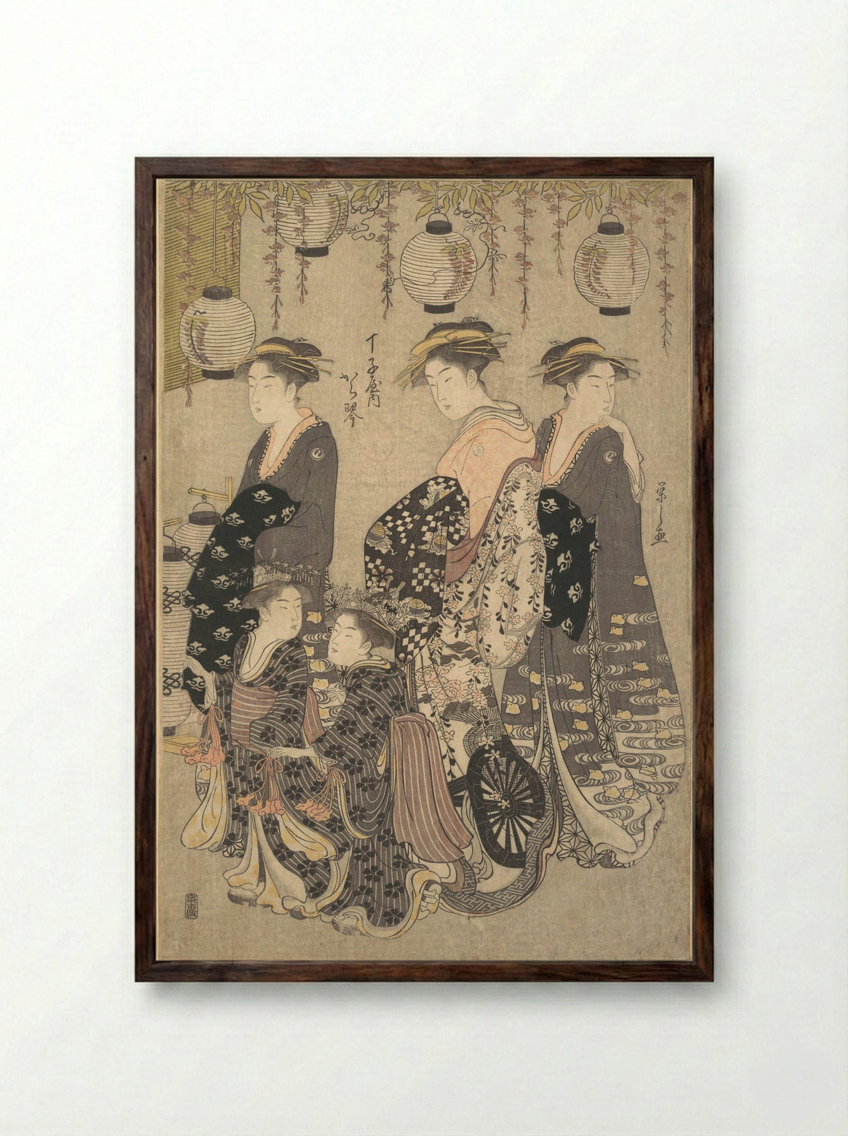 Karakoto of Chojiya on Parade - Chōbunsai Eishi - Framed Print Dark Wood