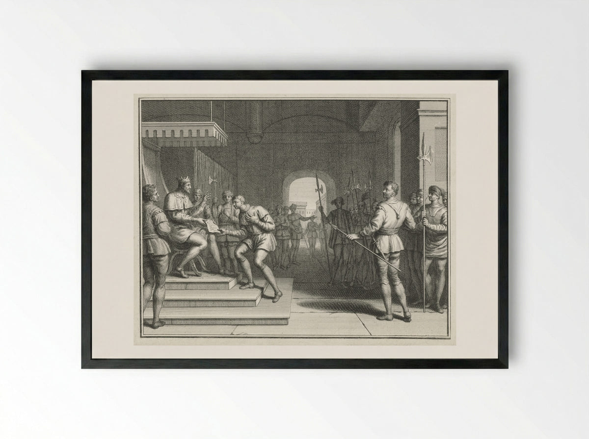 Karel de Eenvoudige verleent Dirk I de titel graaf van Holland - Pieter Tanjé - Framed Print Black
