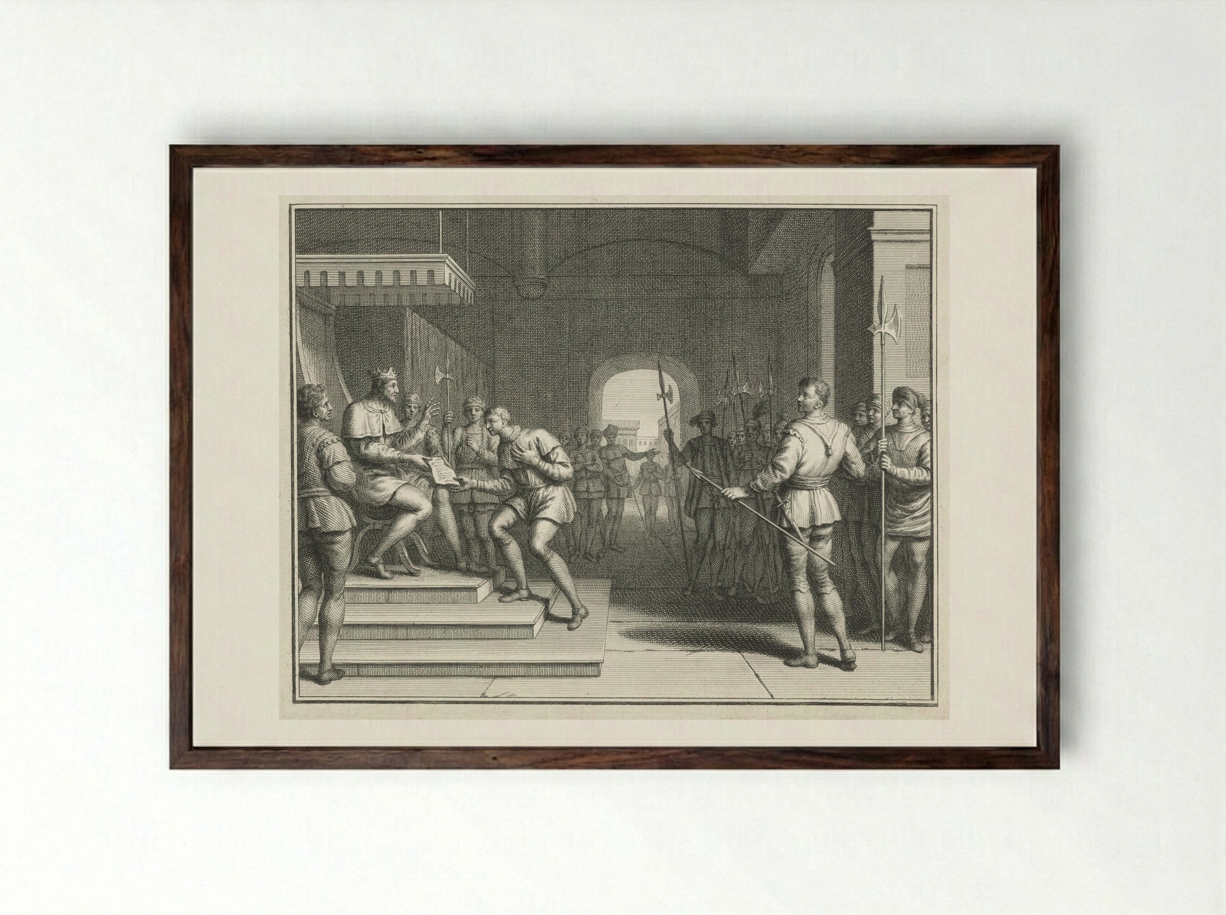 Karel de Eenvoudige verleent Dirk I de titel graaf van Holland - Pieter Tanjé - Framed Print Dark Wood