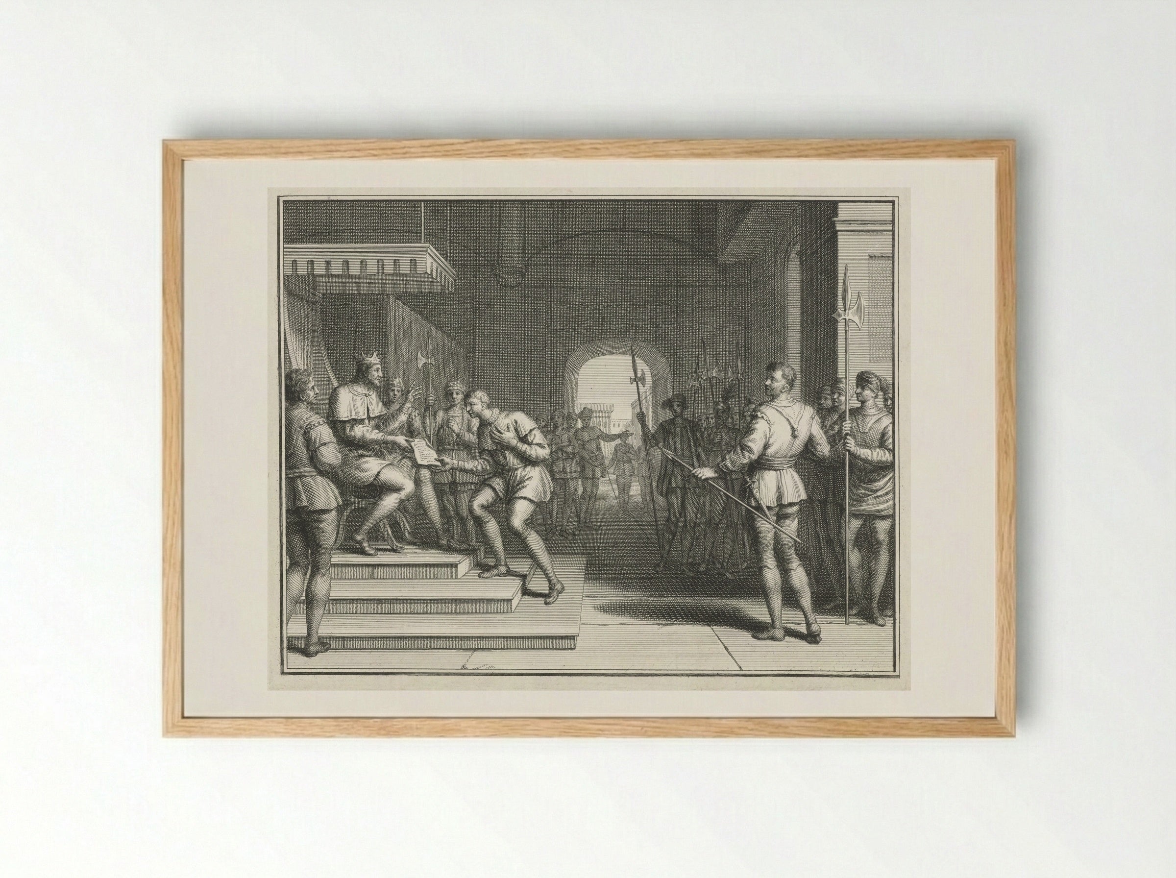 Karel de Eenvoudige verleent Dirk I de titel graaf van Holland - Pieter Tanjé - Framed Print Wood