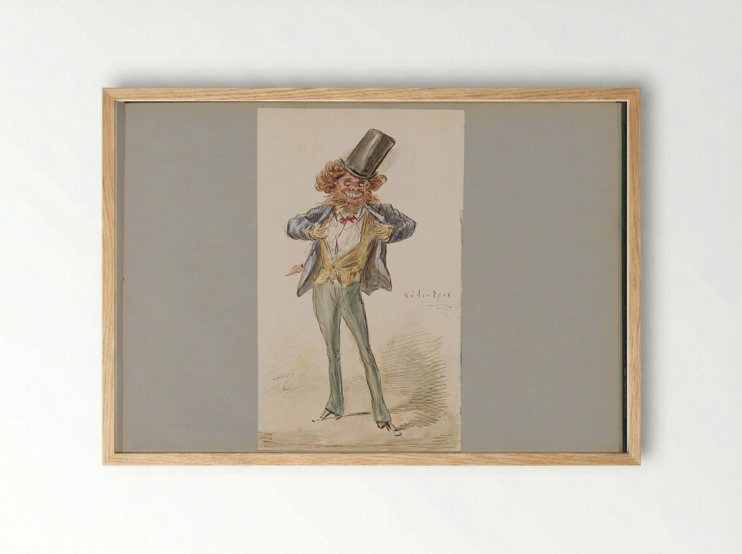 Karikaturale figuur met een bolhoed - Alexander Ver Huell - Framed Print Wood