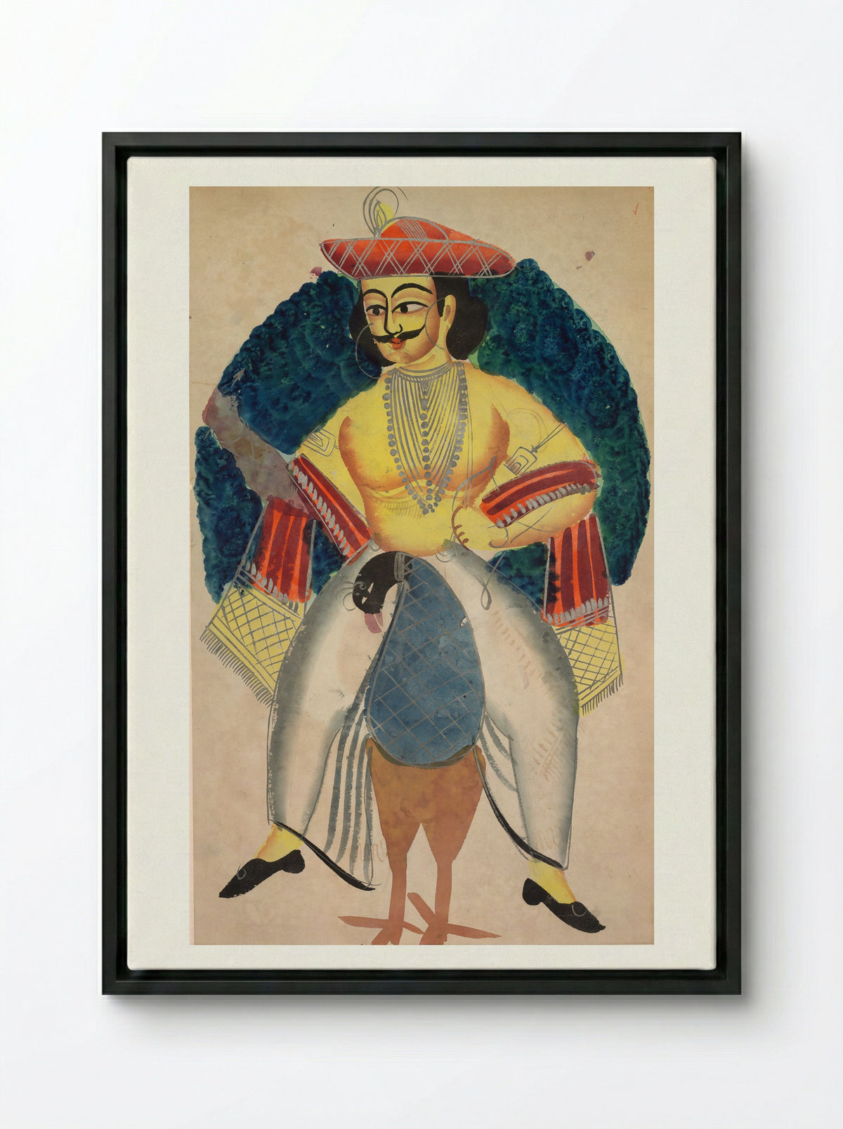 Kartikeya - Kalighat School - Framed Canvas Black