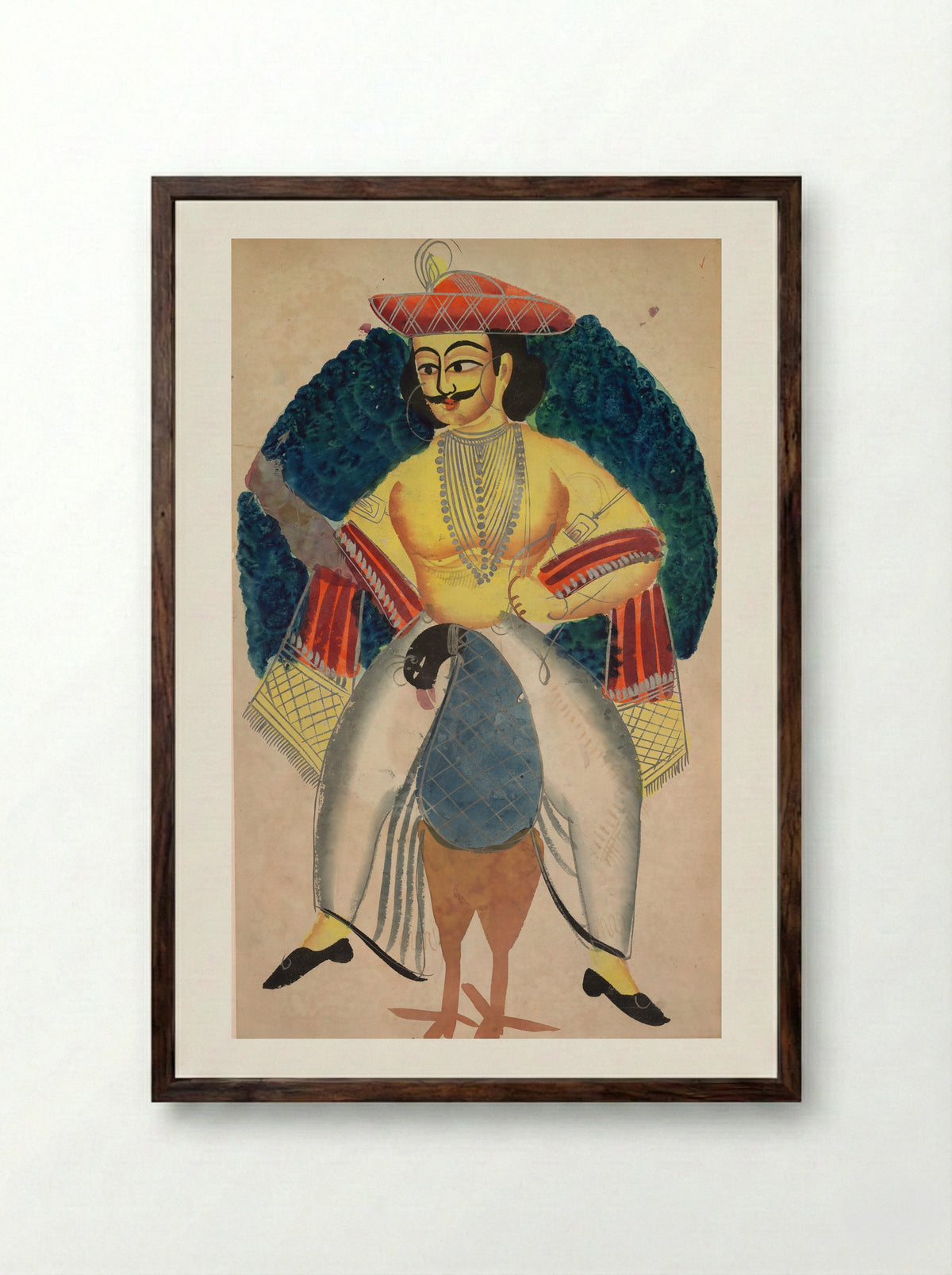Kartikeya - Kalighat School - Framed Print Dark Wood