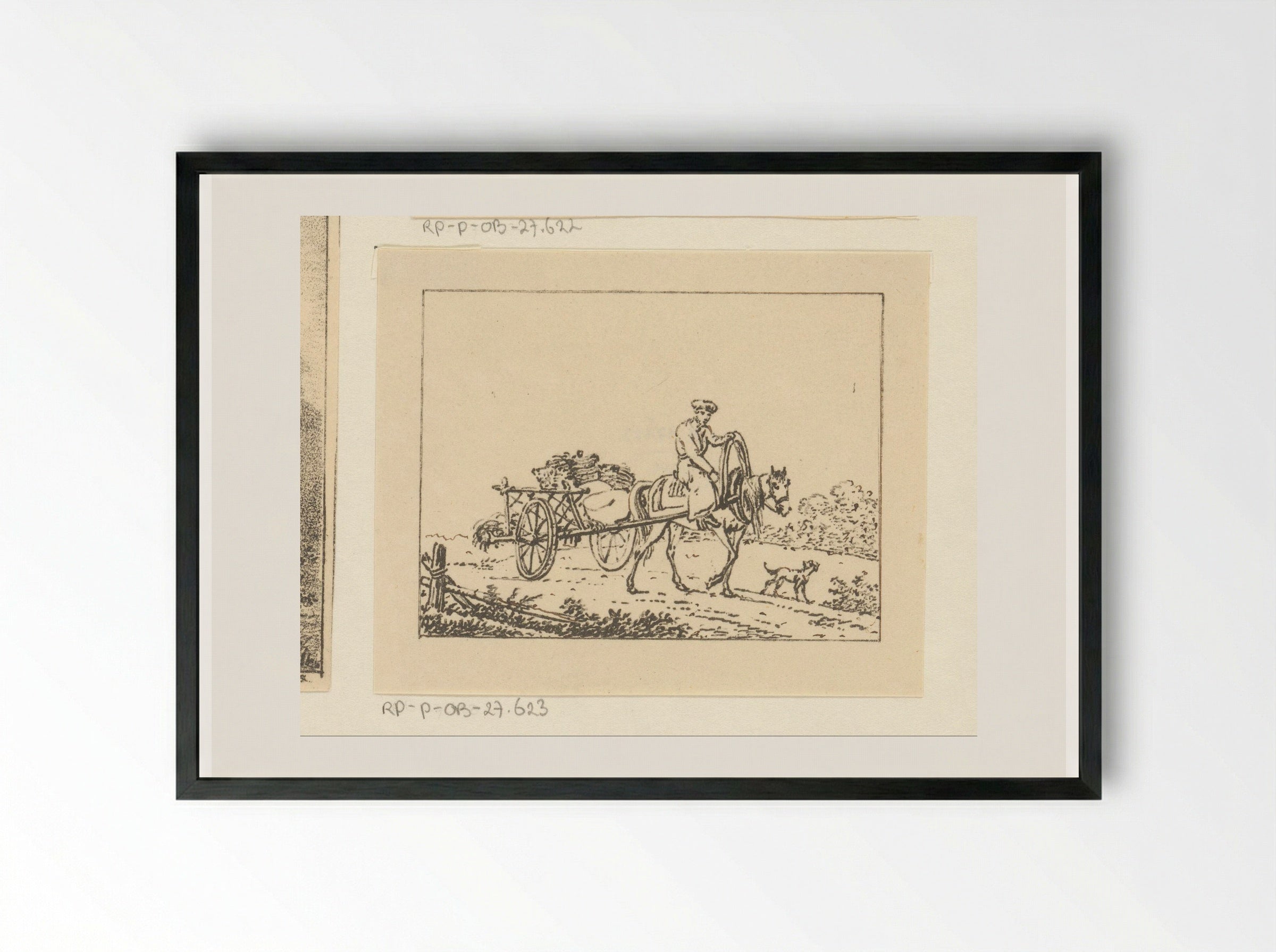 Kartrekkend paard met ruiter - Pieter Bartholomeusz. Barbiers - Framed Print Black