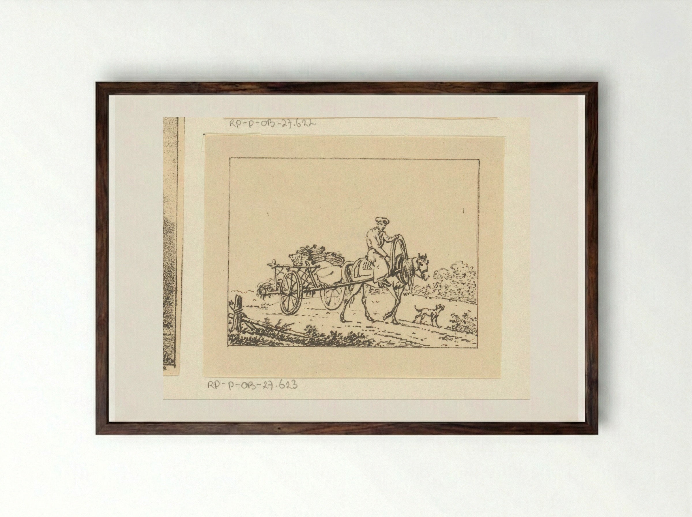 Kartrekkend paard met ruiter - Pieter Bartholomeusz. Barbiers - Framed Print Dark Wood