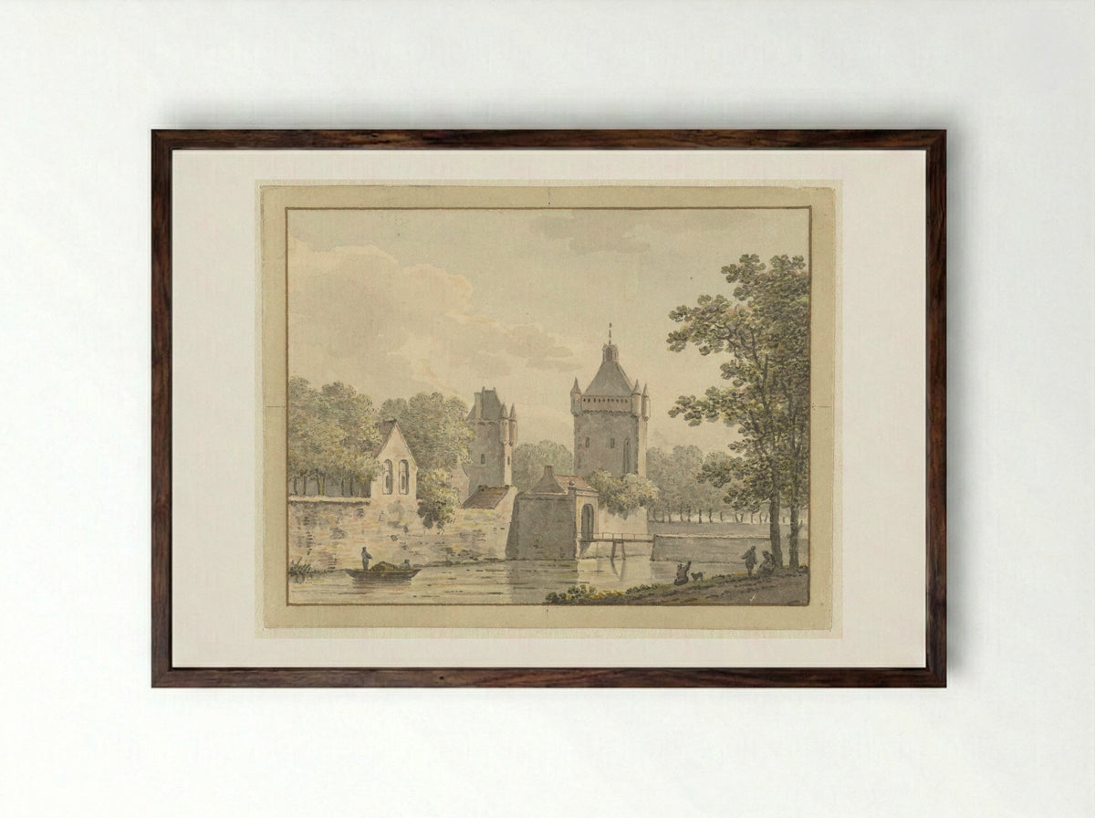 Kasteel De Pol te Vianen - Johann Heinrich Müntz - Framed Print Dark Wood