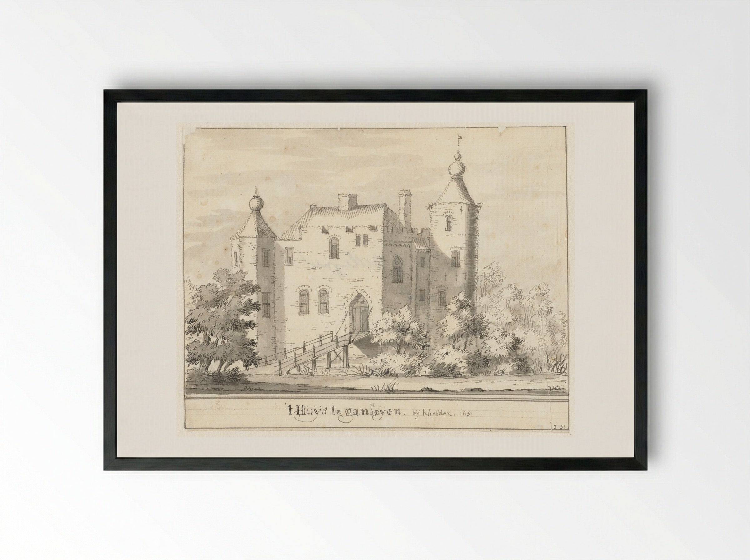 Kasteel Gansoyen bij Heusden - Jacobus Stellingwerff - Framed Print Black