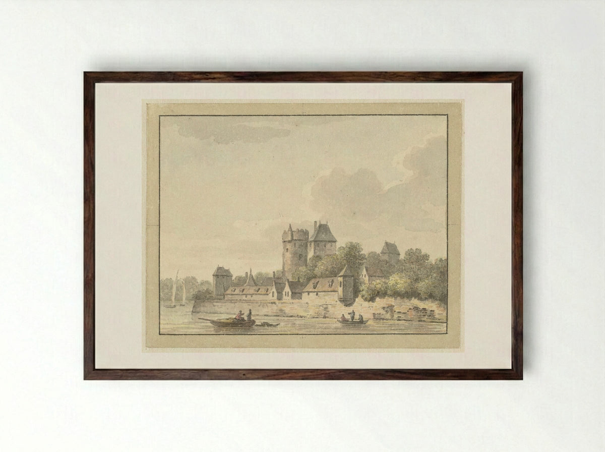 Kasteel Kuilenburg - Johann Heinrich Müntz - Framed Print Dark Wood