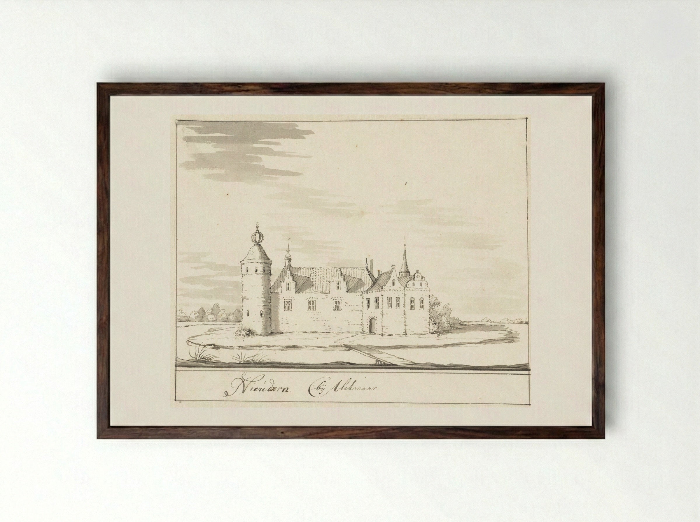 Kasteel Nieudoorn bij Alkmaar - Jacobus Stellingwerff - Framed Print Dark Wood