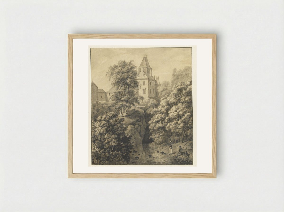Kasteel en bergachtig landschap - Cornelis Apostool - Framed Print Wood