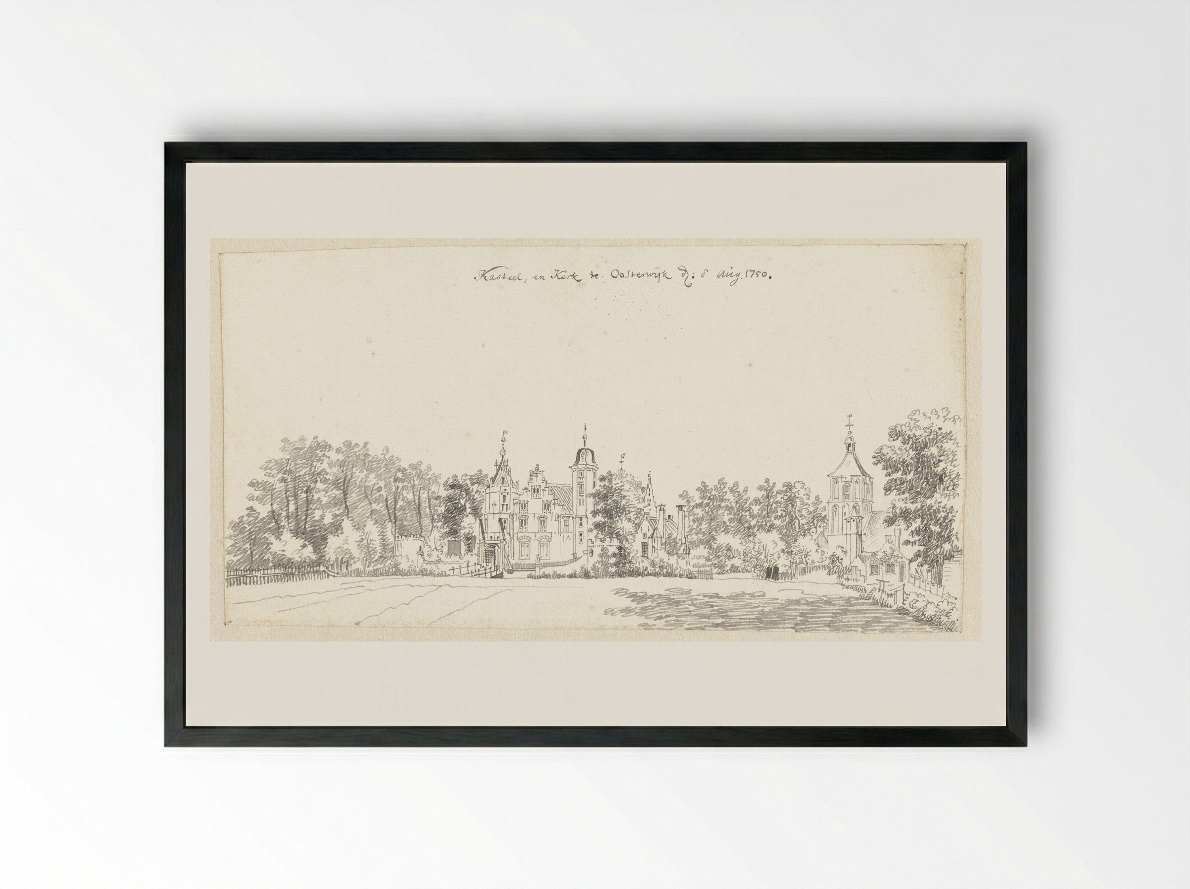 Kasteel en kerk te Oosterwijk, bij Heukelum - Jan de Beijer - Framed Print Black