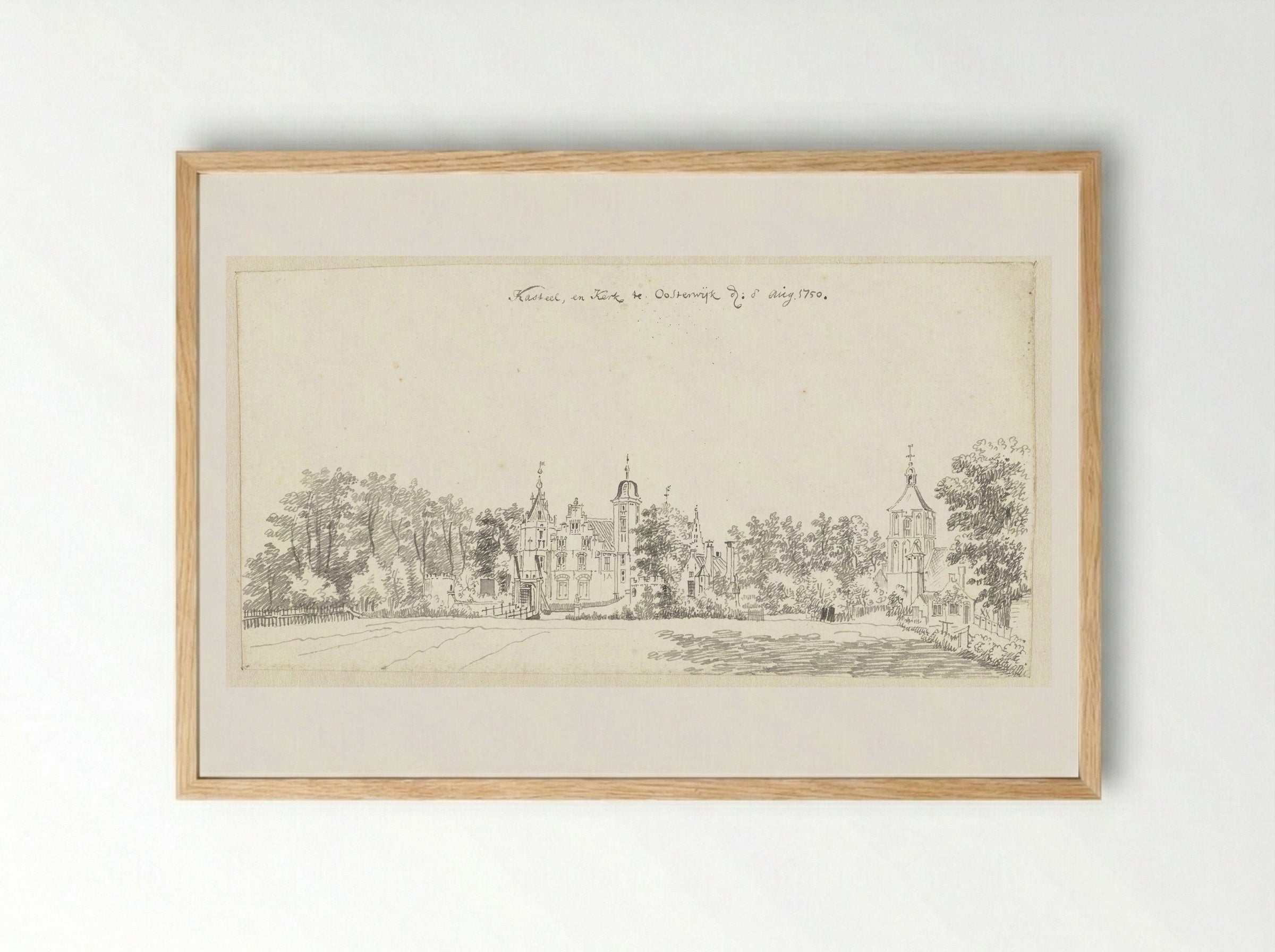 Kasteel en kerk te Oosterwijk, bij Heukelum - Jan de Beijer - Framed Print Wood