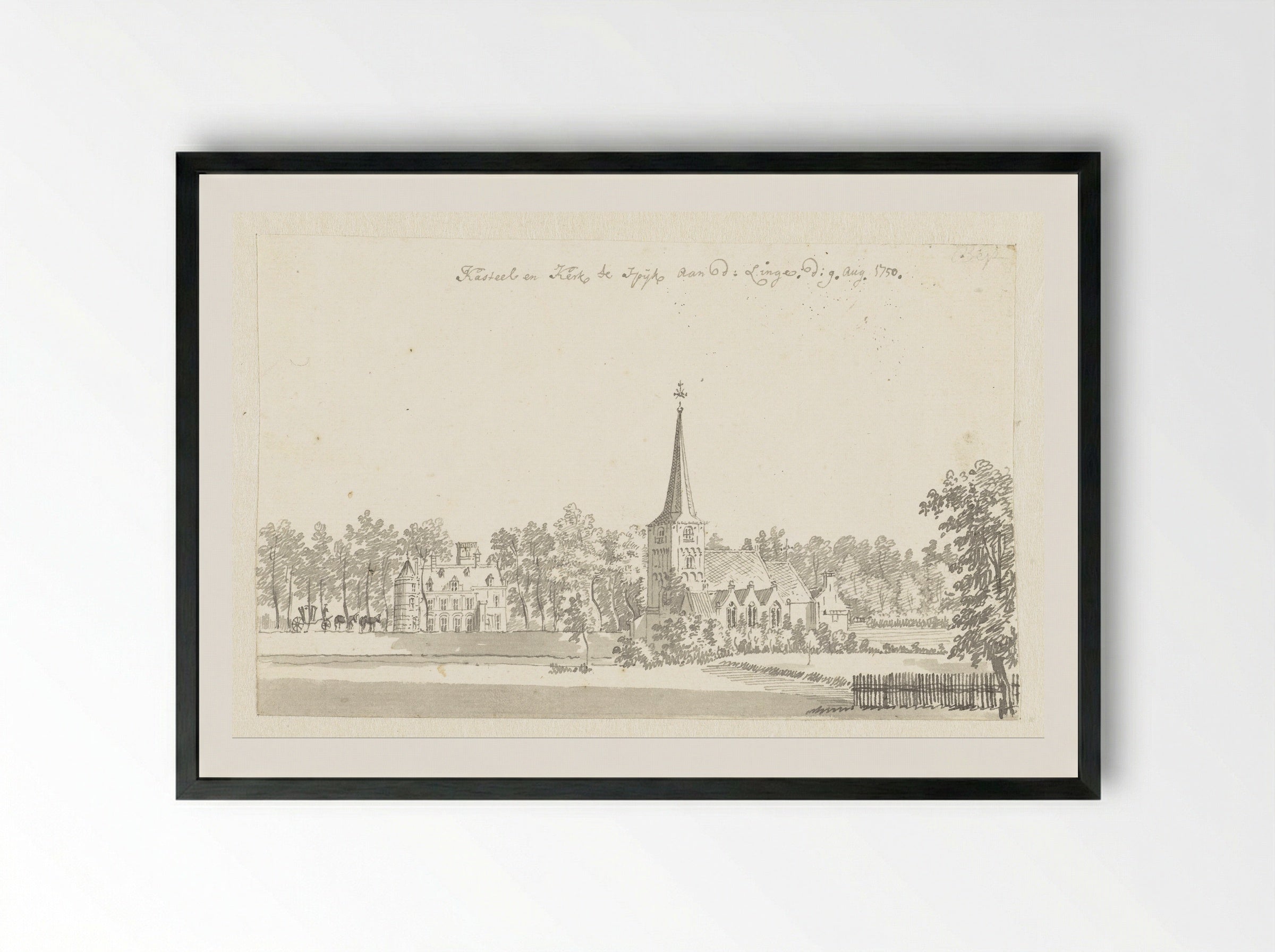 Kasteel en kerk te Spijk - Jan de Beijer - Framed Print Black