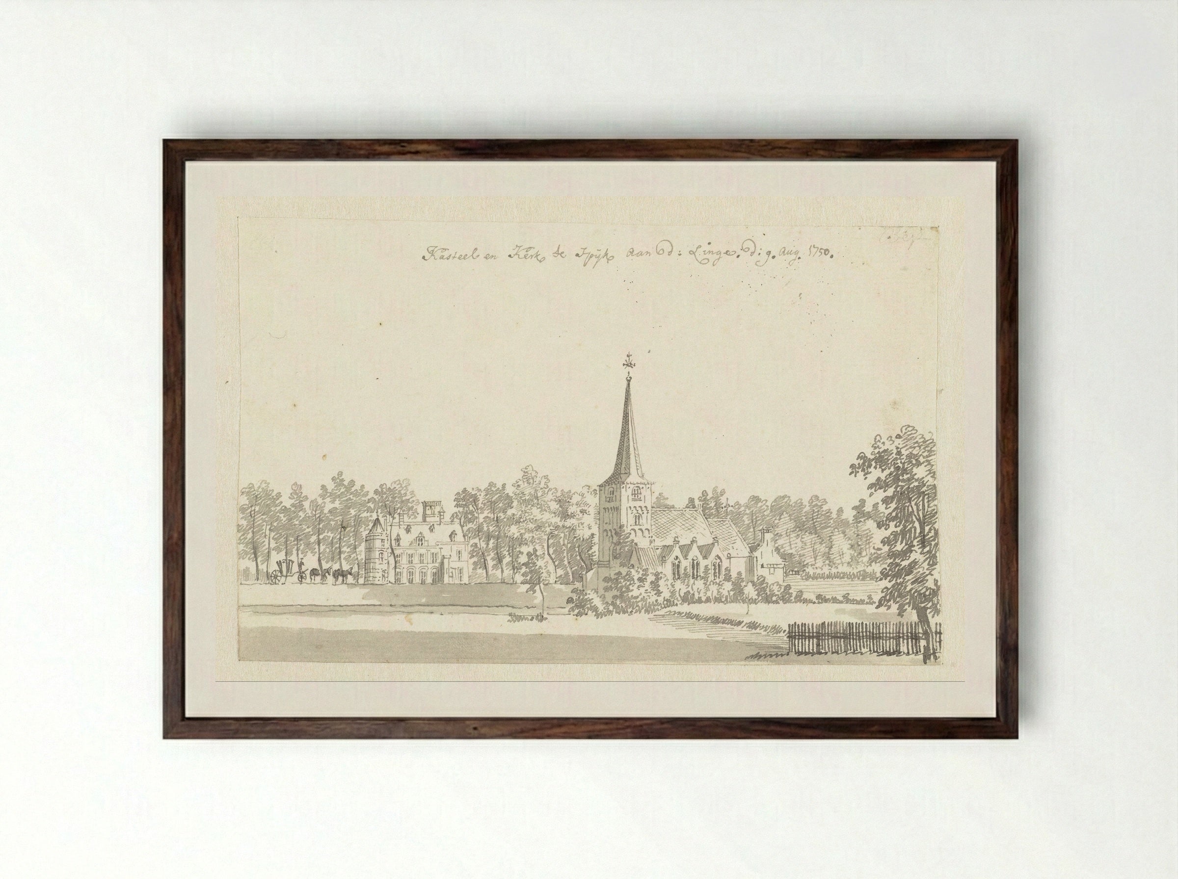 Kasteel en kerk te Spijk - Jan de Beijer - Framed Print Dark Wood