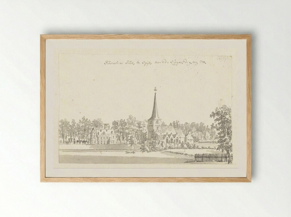 Kasteel en kerk te Spijk - Jan de Beijer - Framed Print Wood