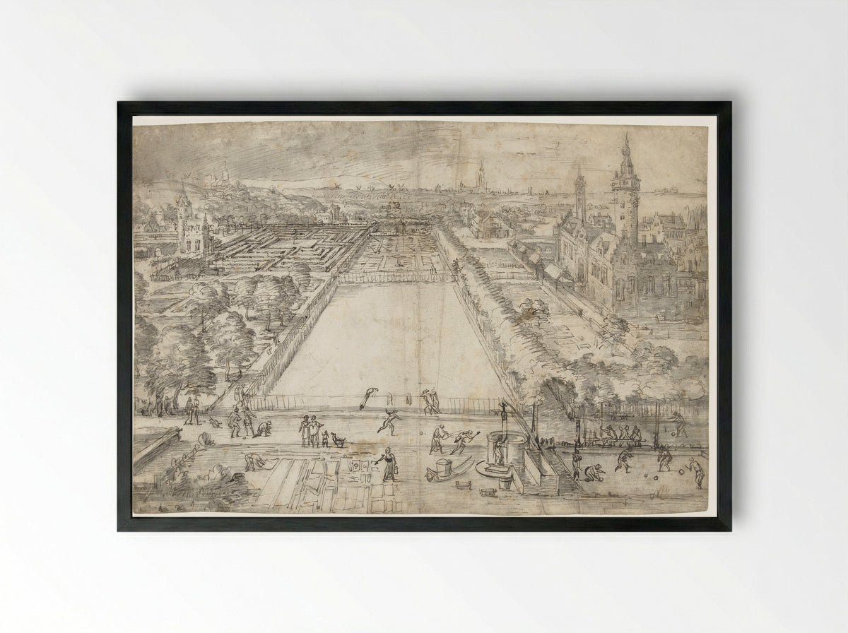 Kasteel met een park in de nabijheid van een stad - Frederik van Valckenborch - Framed Print Black