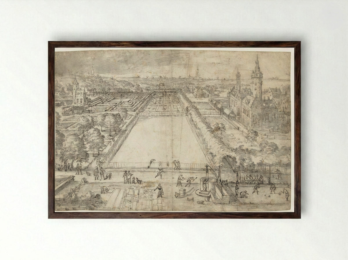 Kasteel met een park in de nabijheid van een stad - Frederik van Valckenborch - Framed Print Dark Wood