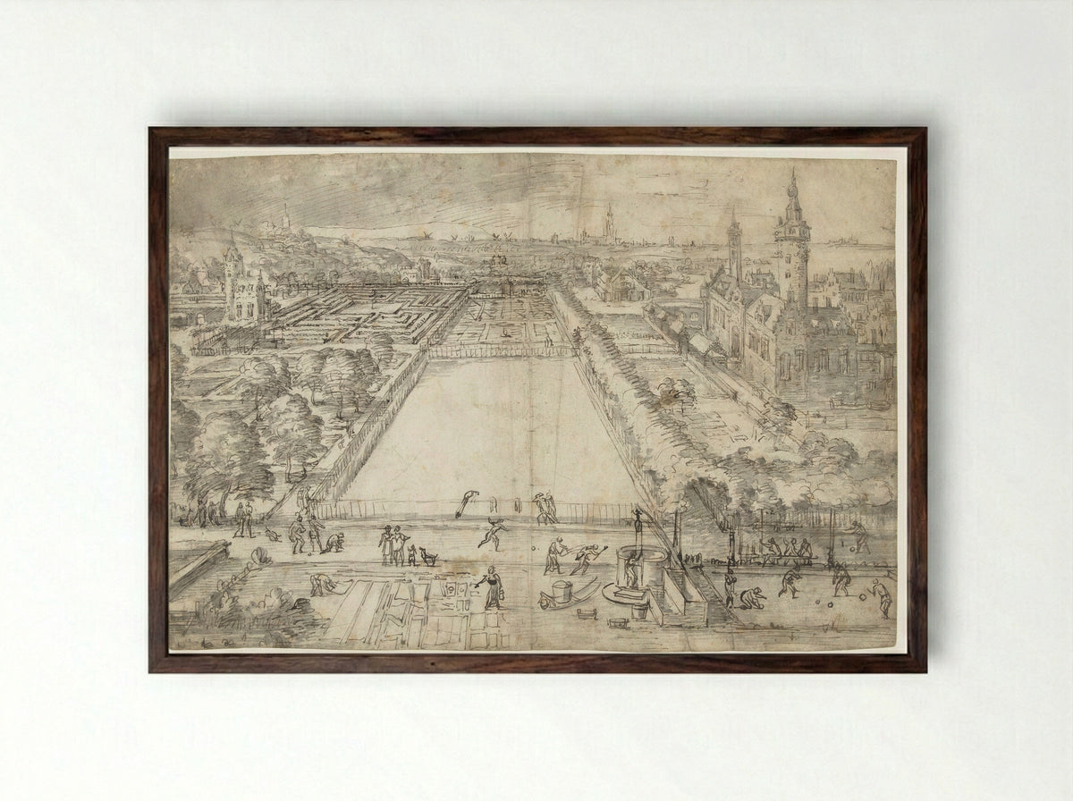 Kasteel met een park in de nabijheid van een stad - Frederik van Valckenborch - Framed Print Dark Wood