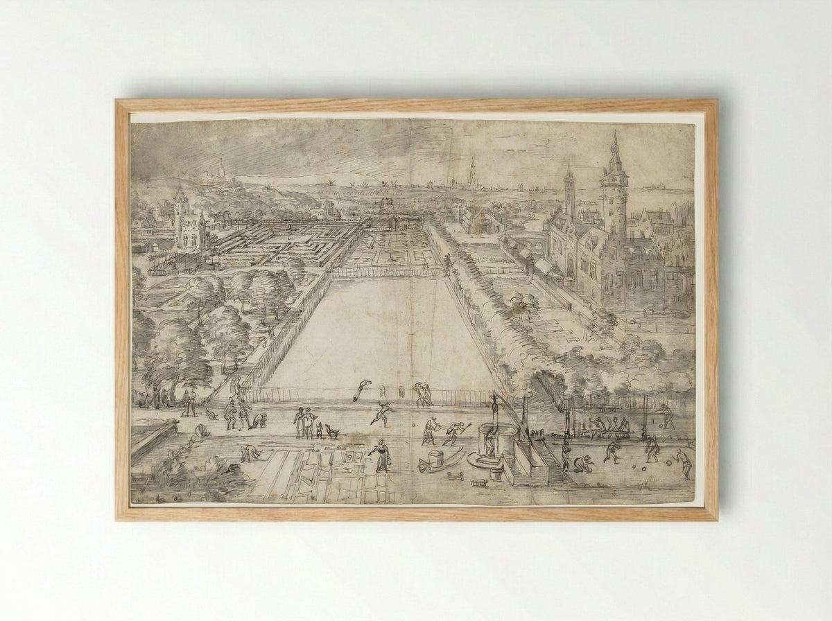 Kasteel met een park in de nabijheid van een stad - Frederik van Valckenborch - Framed Print Wood