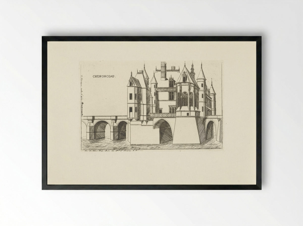 Kasteel van Chenonceau bij Chenonceaux - Jacques Joseph Techener - Framed Print Black