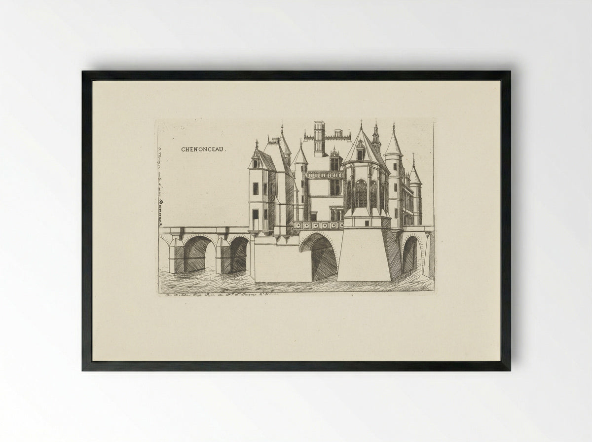 Kasteel van Chenonceau bij Chenonceaux - Jacques Joseph Techener - Framed Print Black