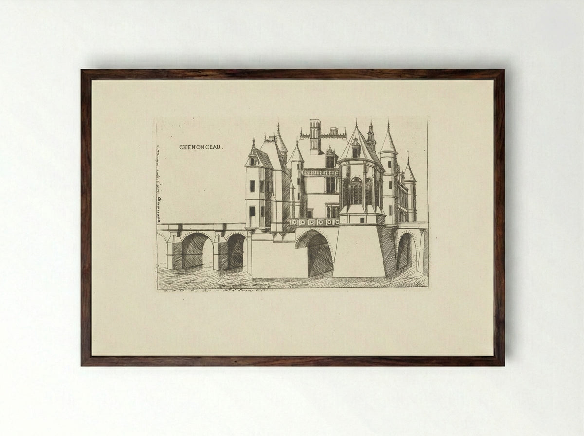 Kasteel van Chenonceau bij Chenonceaux - Jacques Joseph Techener - Framed Print Dark Wood