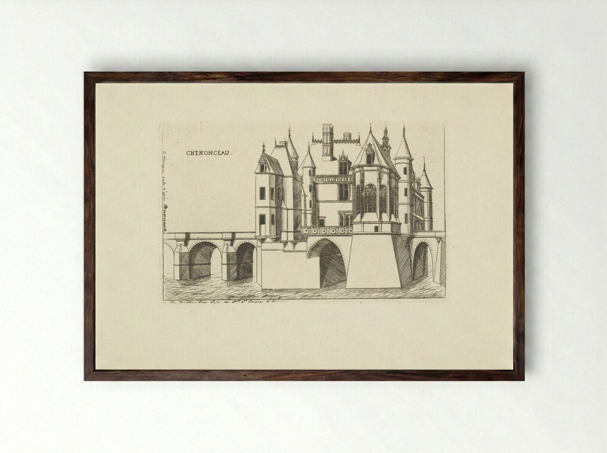Kasteel van Chenonceau bij Chenonceaux - Jacques Joseph Techener - Framed Print Dark Wood