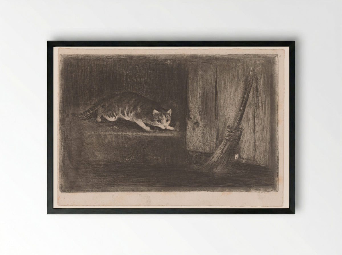 Kat en muis (Cat and Mouse) - Charles Verlat - Framed Print Black