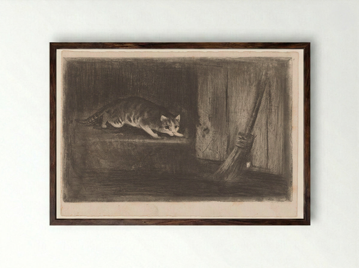 Kat en muis (Cat and Mouse) - Charles Verlat - Framed Print Dark Wood