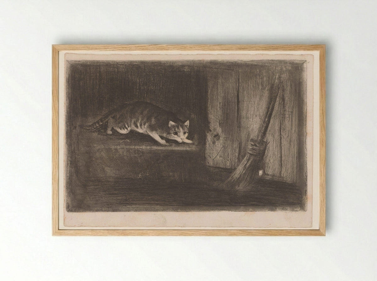 Kat en muis (Cat and Mouse) - Charles Verlat - Framed Print Wood