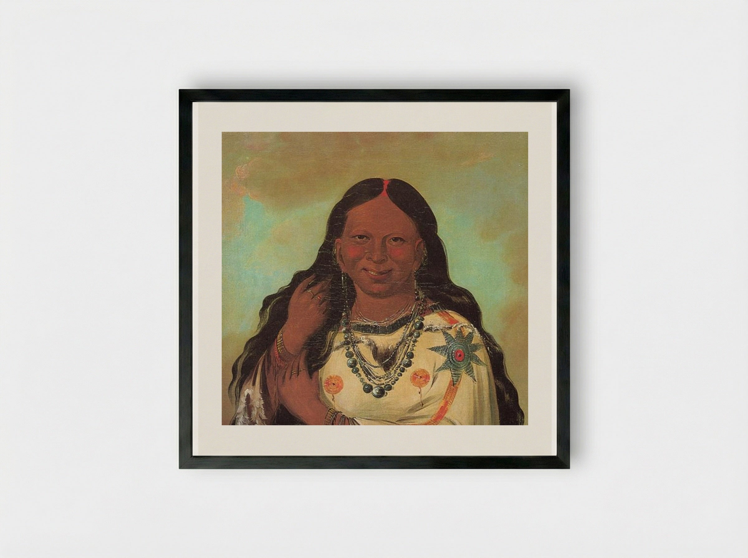 Kei-a-gis-gis, a woman of the Plains Ojibwa - George Catlin - Framed Print Black