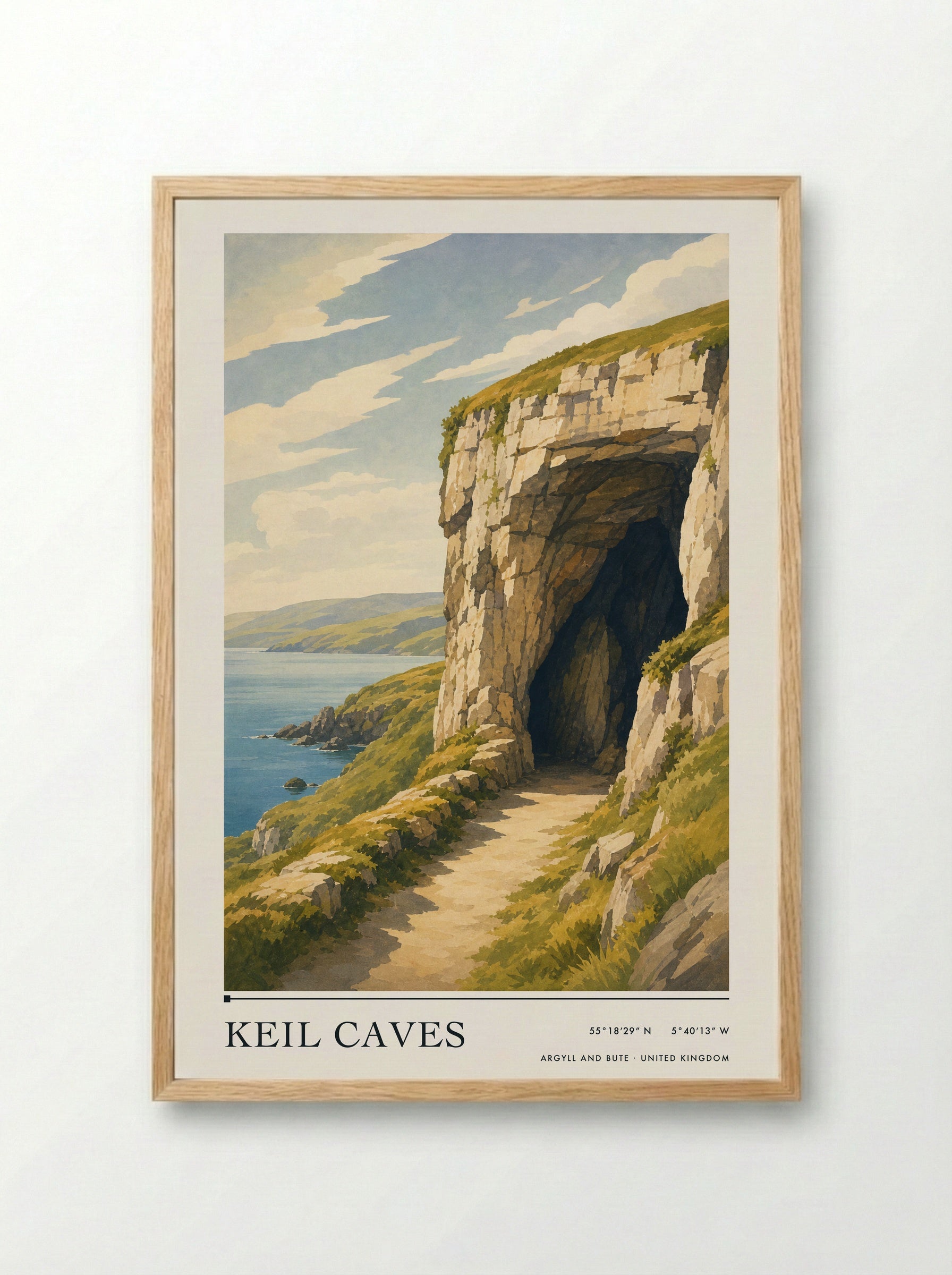 Keil Caves Argyll and Bute United Kingdom Travel Poster - Framed Print Wood