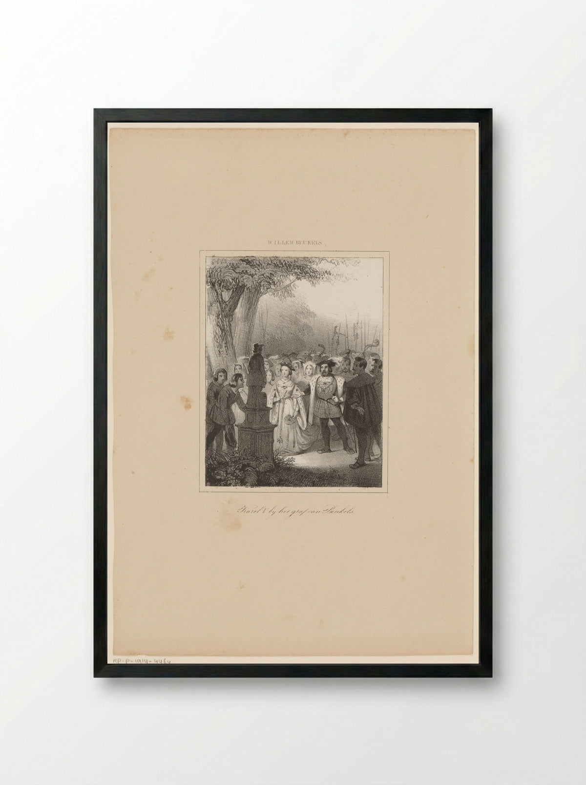 Keizer Karel V bezoekt het graf van Willem Beukels - Nederlandsche Maatschappij van Schoone Kunsten - Framed Print Black