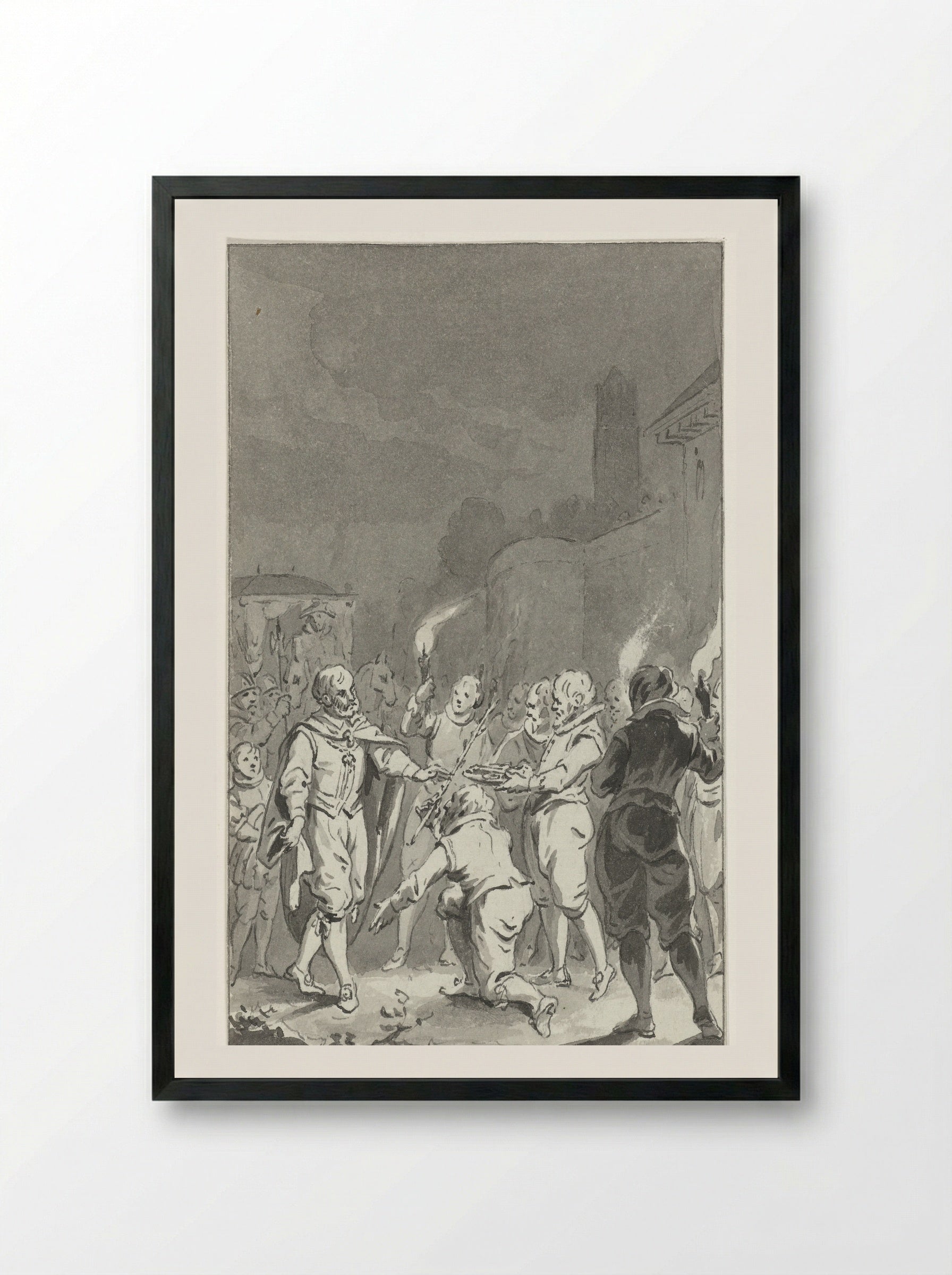 Keizer Karel V ontvangt de sleutels van de poorten en de roede van justitie van Utrecht - Jacobus Buys - Framed Print Black