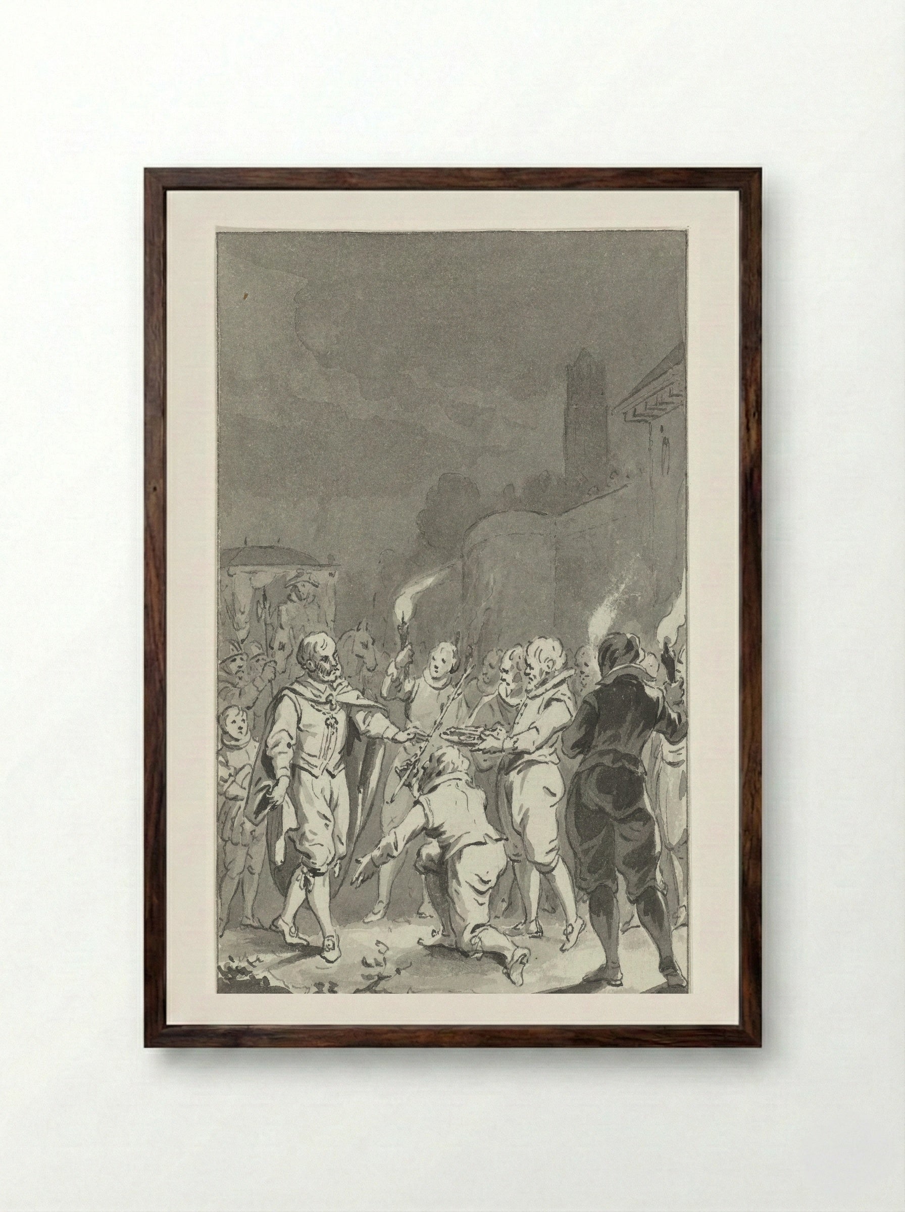 Keizer Karel V ontvangt de sleutels van de poorten en de roede van justitie van Utrecht - Jacobus Buys - Framed Print Dark Wood