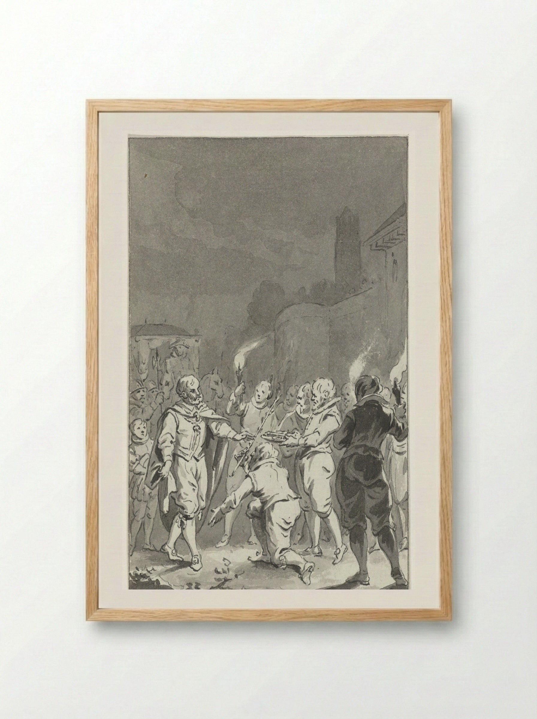 Keizer Karel V ontvangt de sleutels van de poorten en de roede van justitie van Utrecht - Jacobus Buys - Framed Print Wood