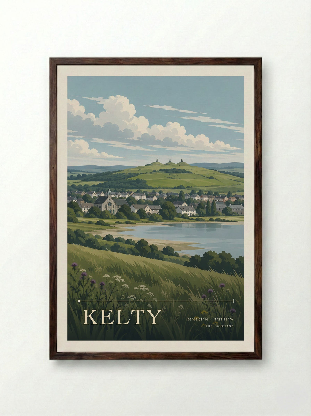 Kelty, Fife | Travel Poster - Framed Print Dark Wood