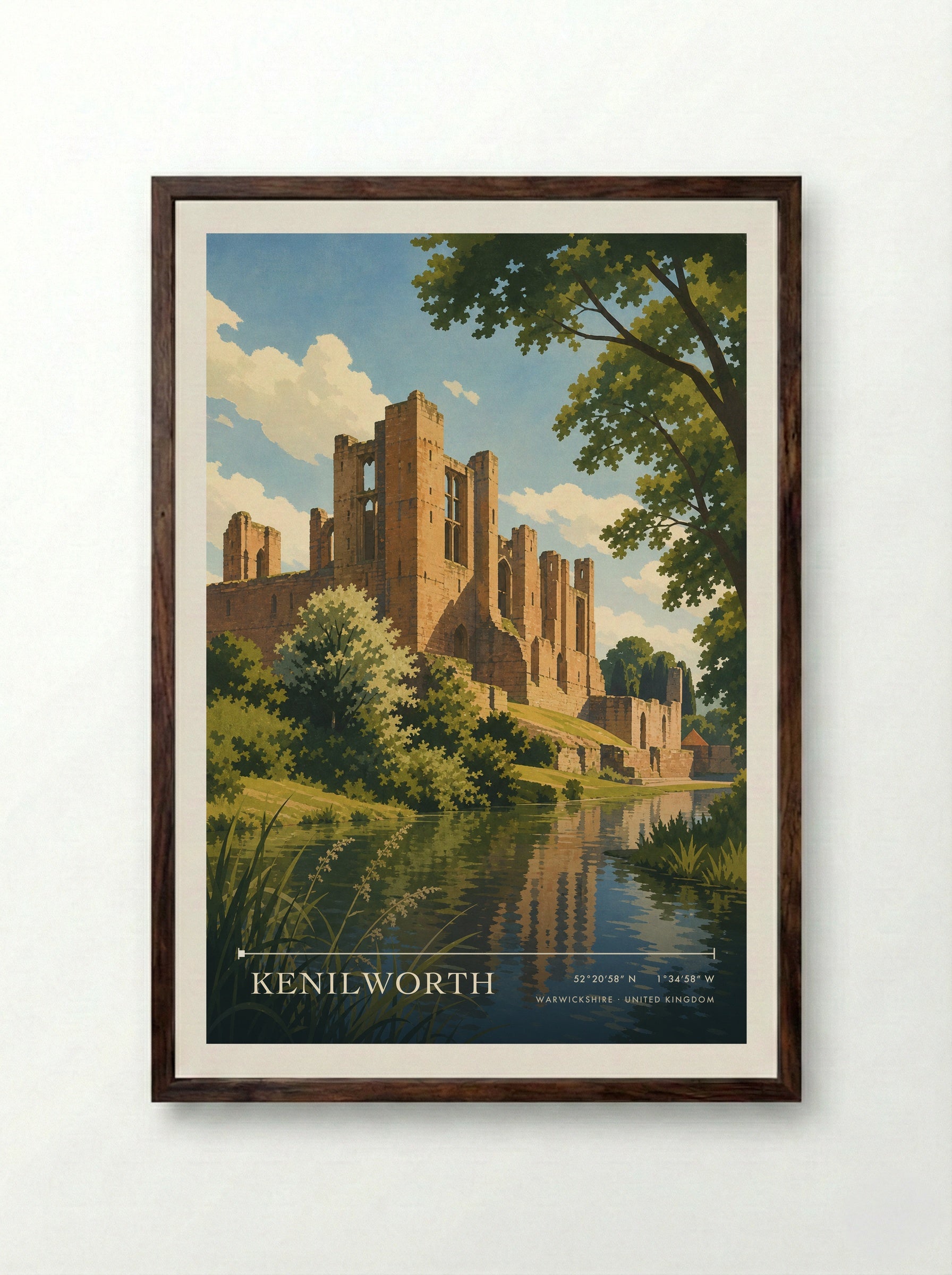 Kenilworth Warwickshire United Kingdom Travel Poster - Framed Print Dark Wood