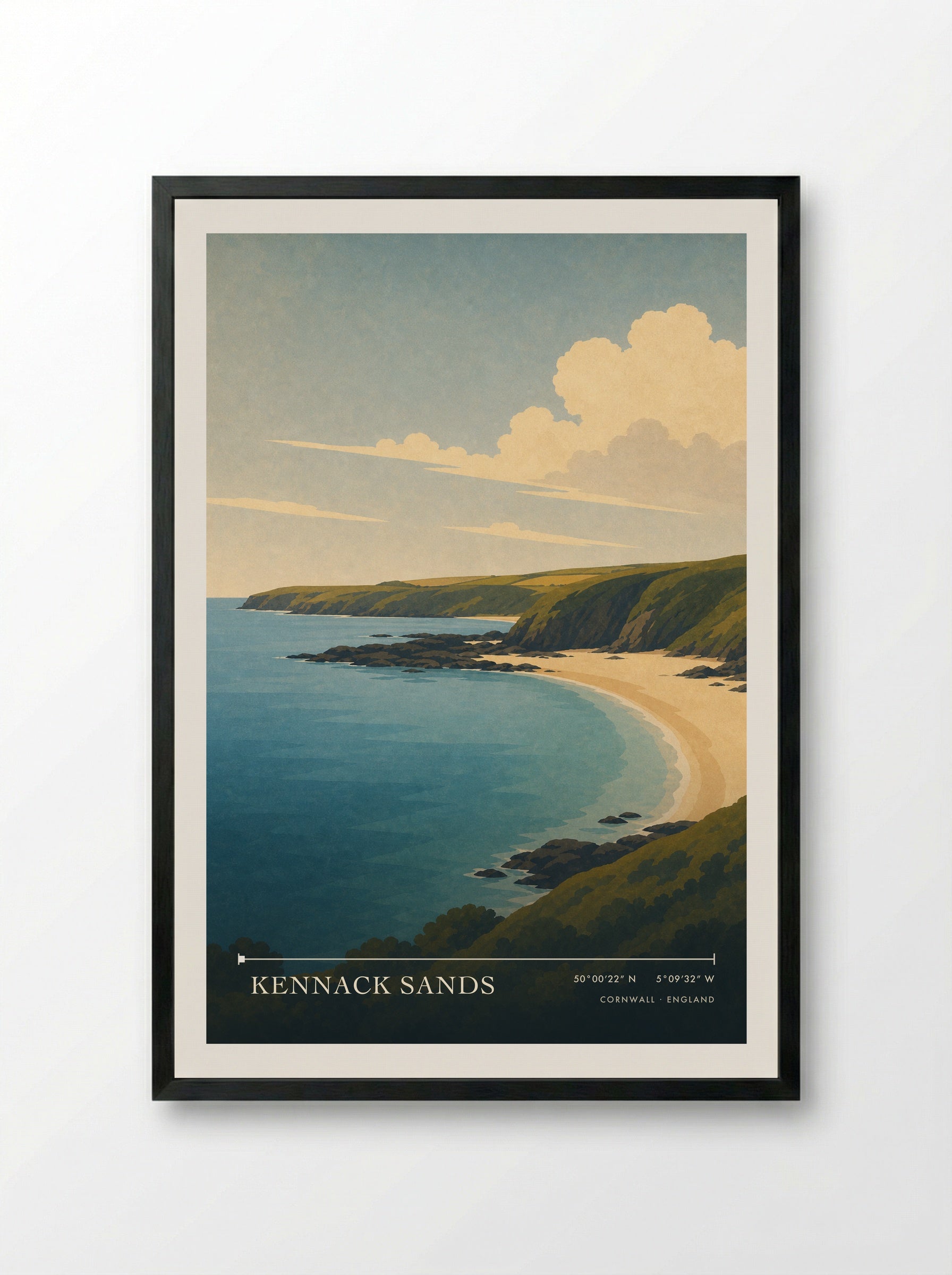 Kennack Sands Cornwall England Travel Poster - Framed Print Black
