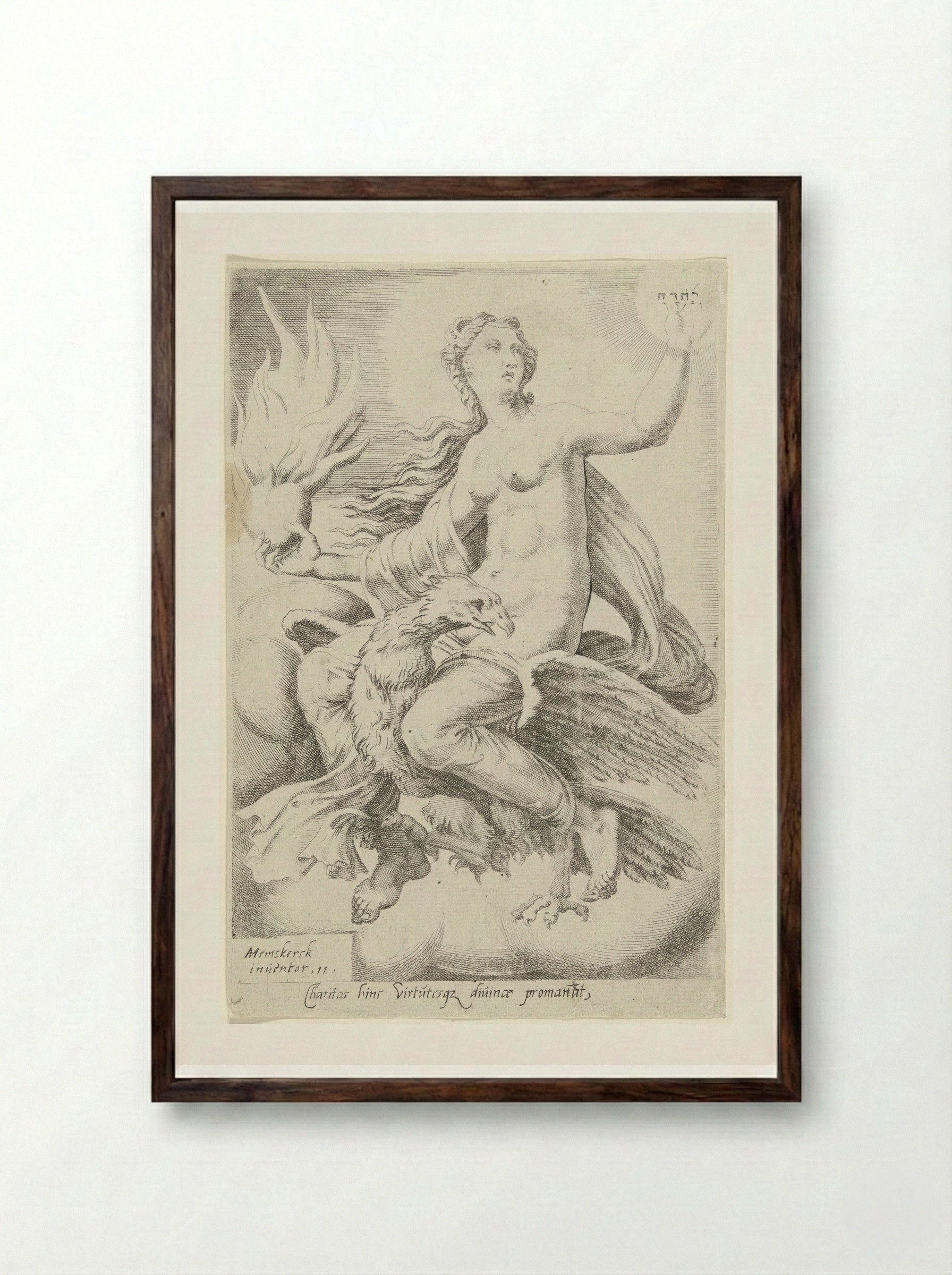 Kennis van God brengt liefdadigheid voort - Dirck Volckertsz. Coornhert - Framed Print Dark Wood