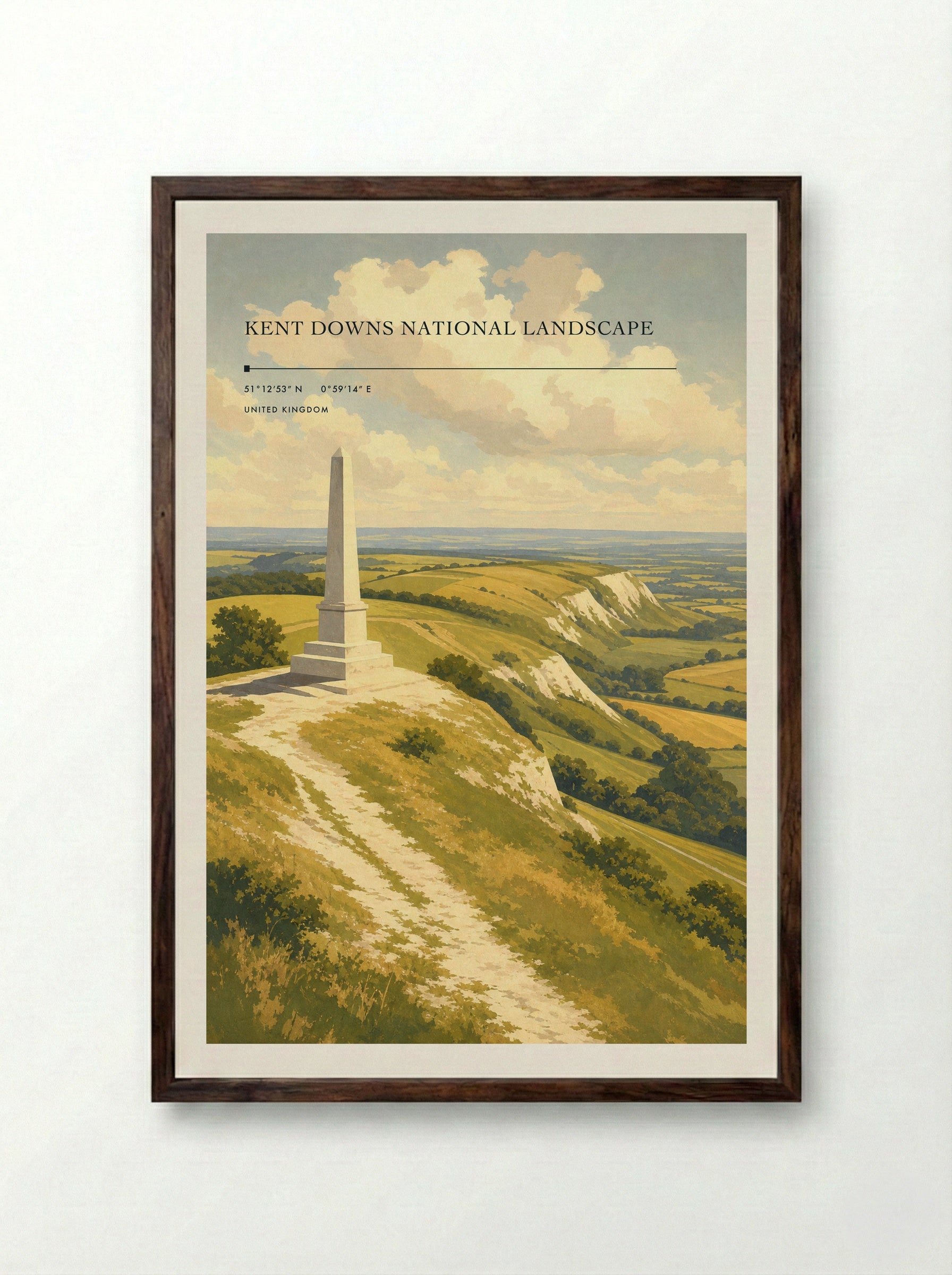 Kent Downs National Landscape United Kingdom Travel Poster - Framed Print Dark Wood