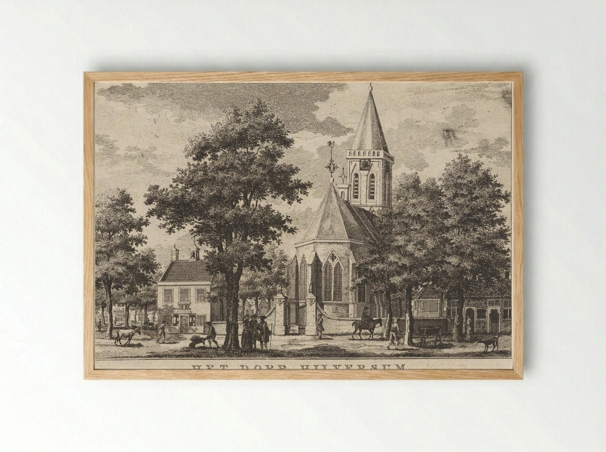 Kerk en Rechthuis te Hilversum in 1762 - Willem Writs - Framed Print Wood