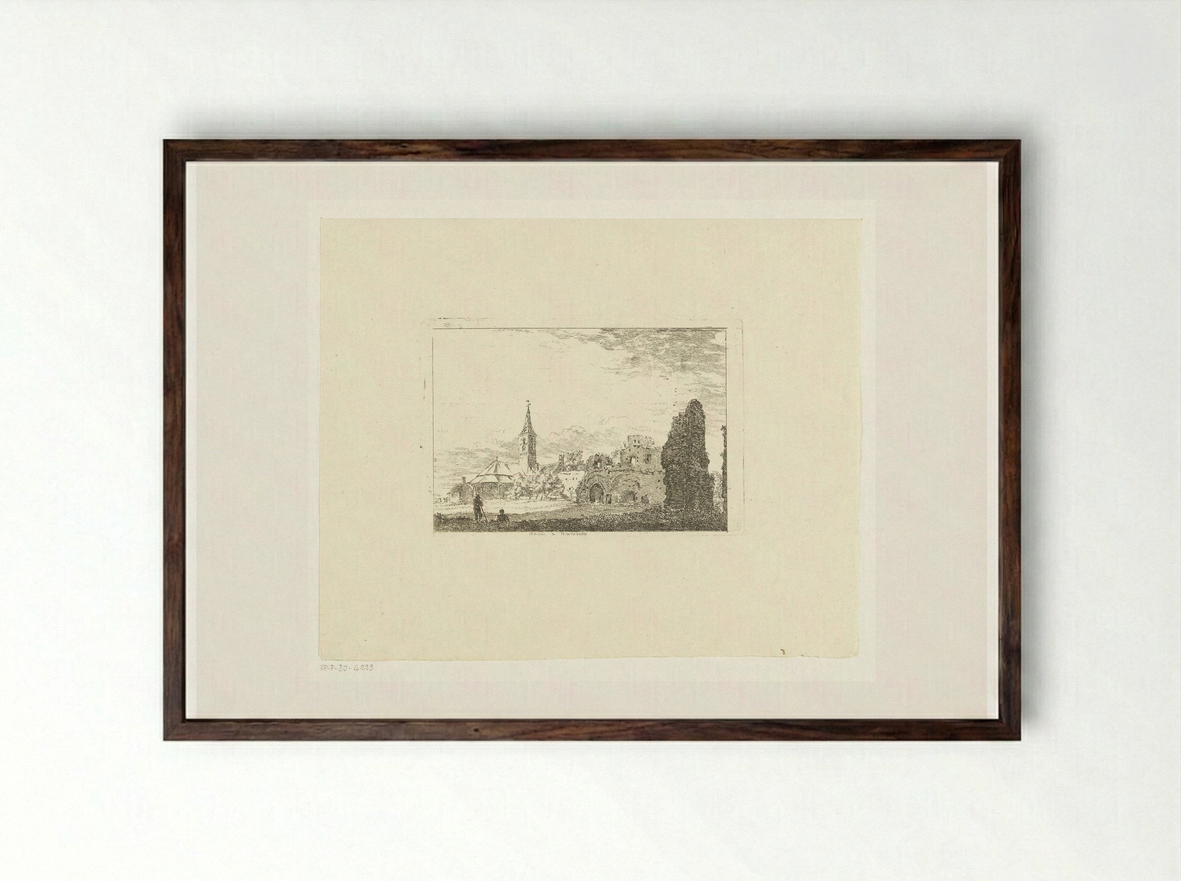 Kerk en ruïne van de abdij te Rijnsburg - Hermanus van Brussel - Framed Print Dark Wood